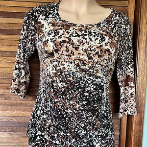 Laura Ashley women's brown patterned top-3/4 sleeves-Size medium